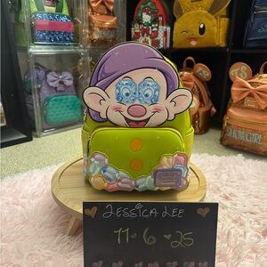 Loungefly Dopey Kids Backpack - Lime Green and Lavender